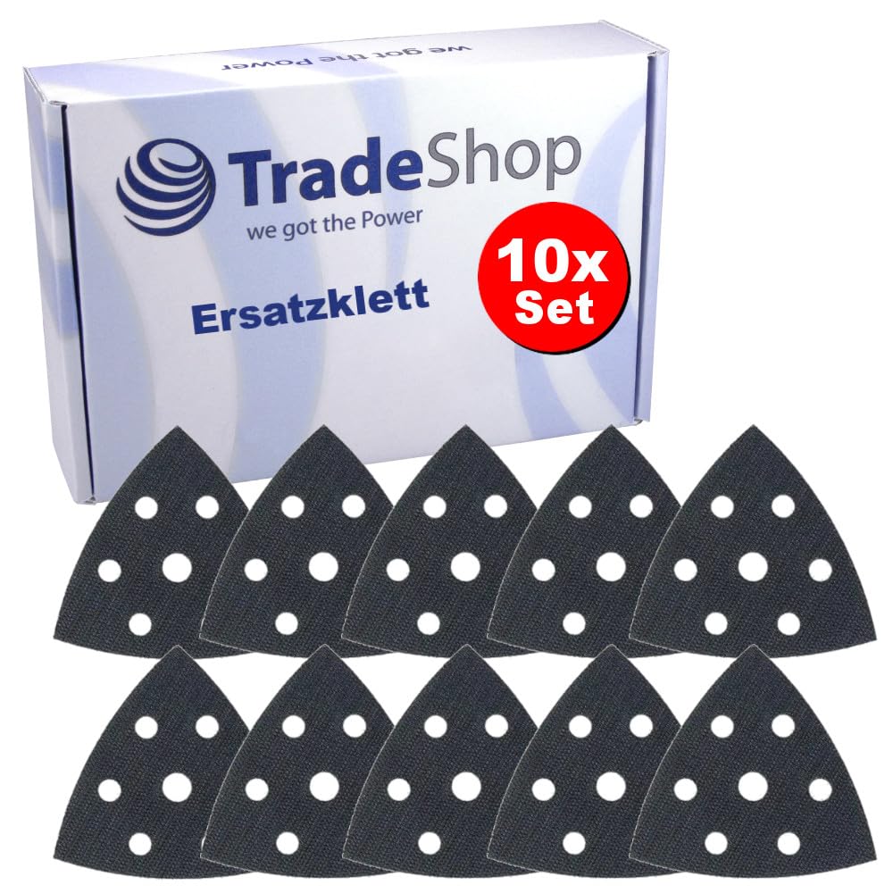Trade-Shop - 10 tiras de cierre autoadherente de repuesto, 93 x 93 x 93 mm, autoadhesivas, triángulo compatible con Einhell TE-DS 20 E, TC-DS 19, BT-DS 180, compatible con Pattfield PE-260 DS
