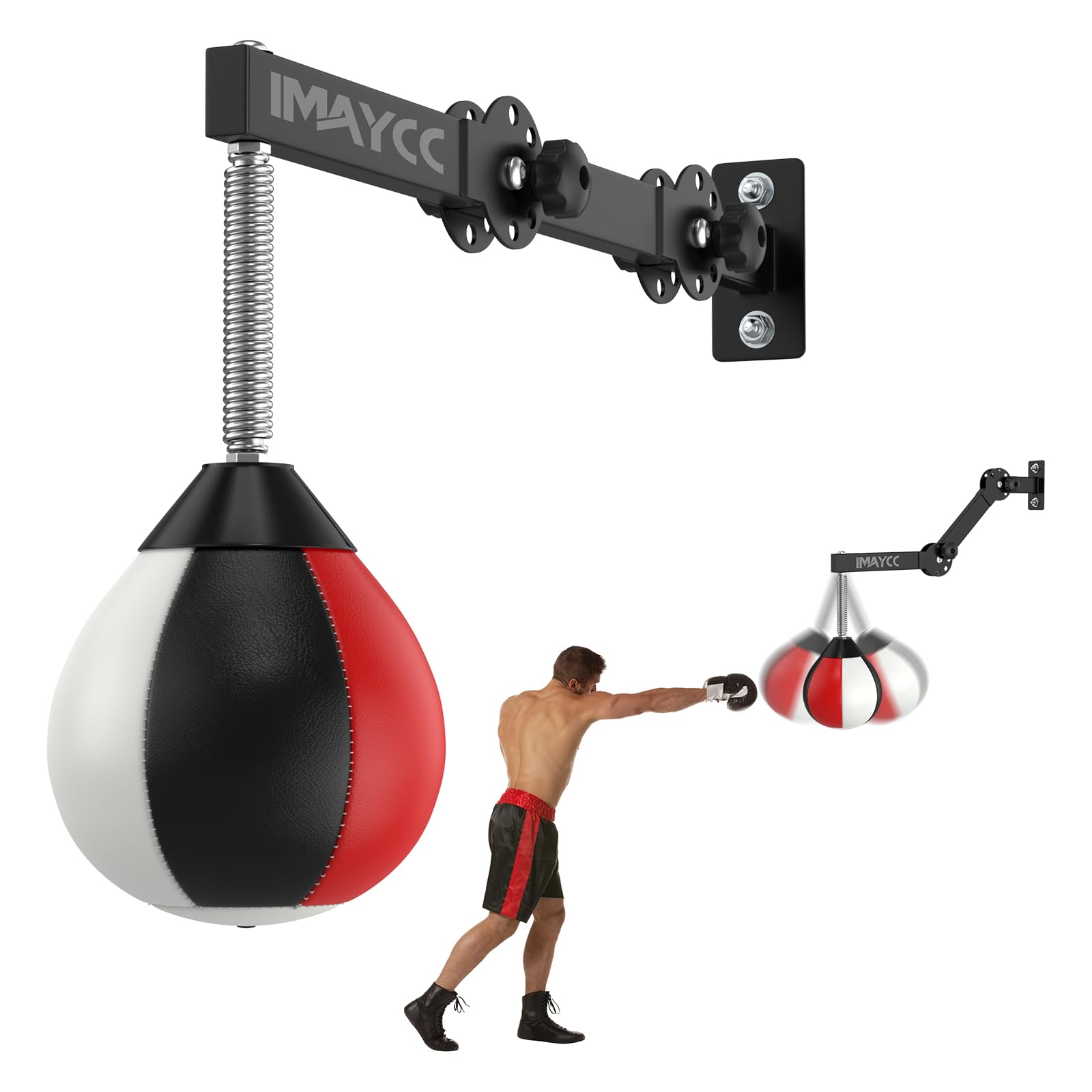 IMAYCC Speed Bag Boksen, Wandmontage in hoogte verstelbaar & vouw snelheidsballen, reflextas, stressverlichting boksuitrusting geschenken voor mannen, volwassenen, tieners en kinderen, past thuis gym