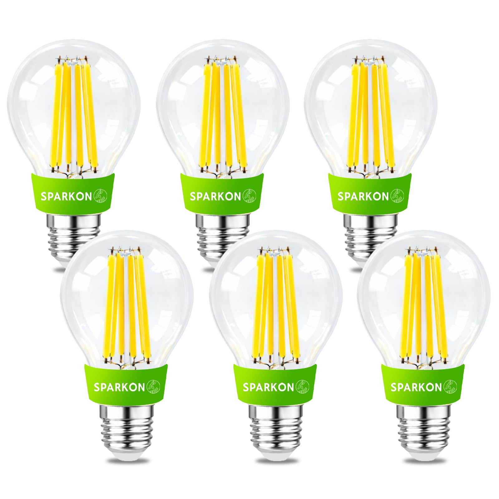 SPARKON E27 LED Filament Bulb, 7W Equivalent to 100W, 1521LM, A60 Edison Screw in Light Bulb Vintage, E27 Screw Bulb, Warm White 2700K, Energy Saving, Non-dimmable, Pack of 6