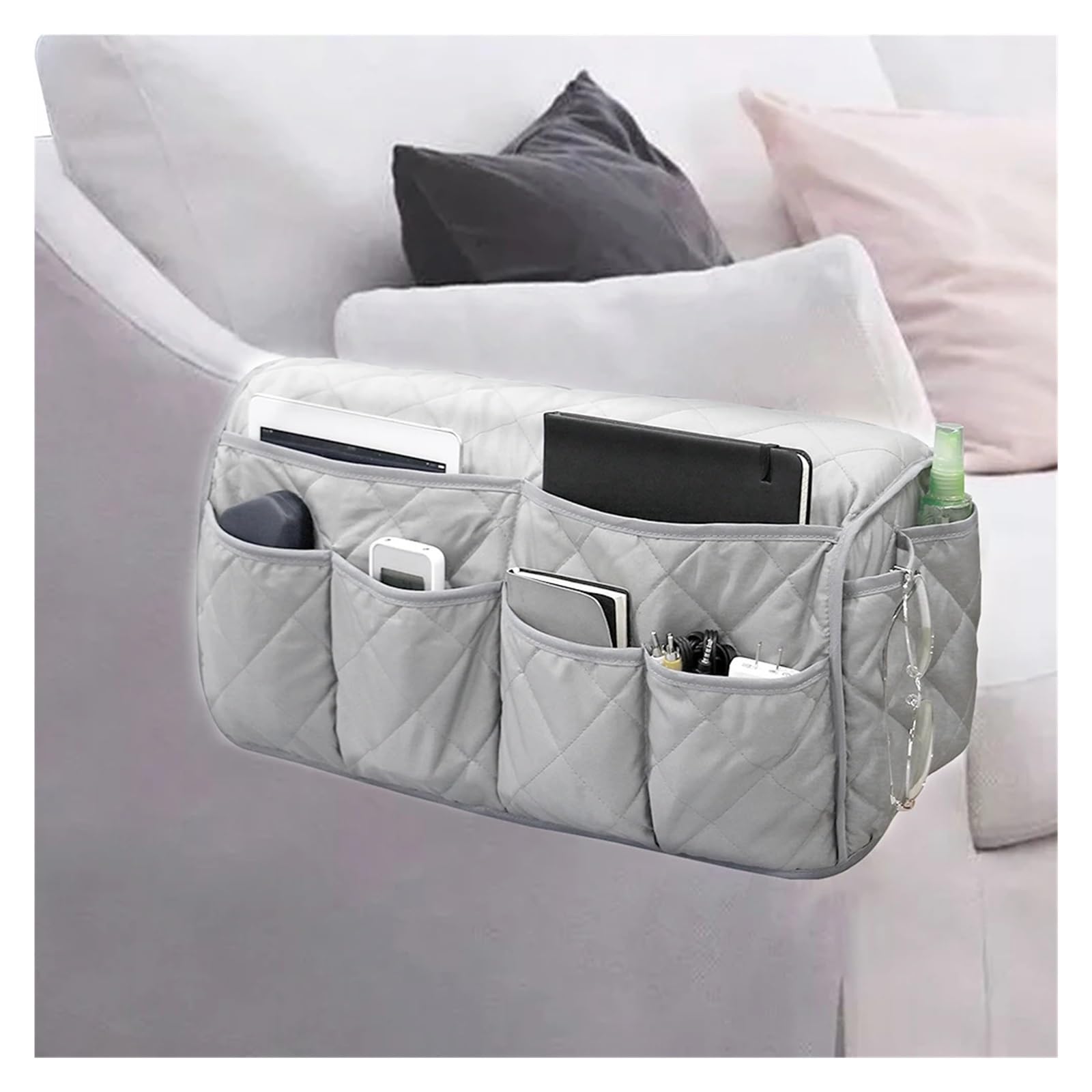 Organizador de Reposabrazos para Sofá Mezcla de algodón multifunción con 14 bolsillos, sofá colgante con Control remoto, reposabrazos impermeable, organizador, fácil uso for sala de estar(Grey)