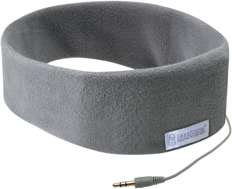 SleepPhones Classic Headphones | Ultra Thin Speakers in Lightweight & Comfortable Headband | 4 Foot Braided Cable Connects to Audio Devices | Best for Insomnia | Soft Gray – Fleece Fabric