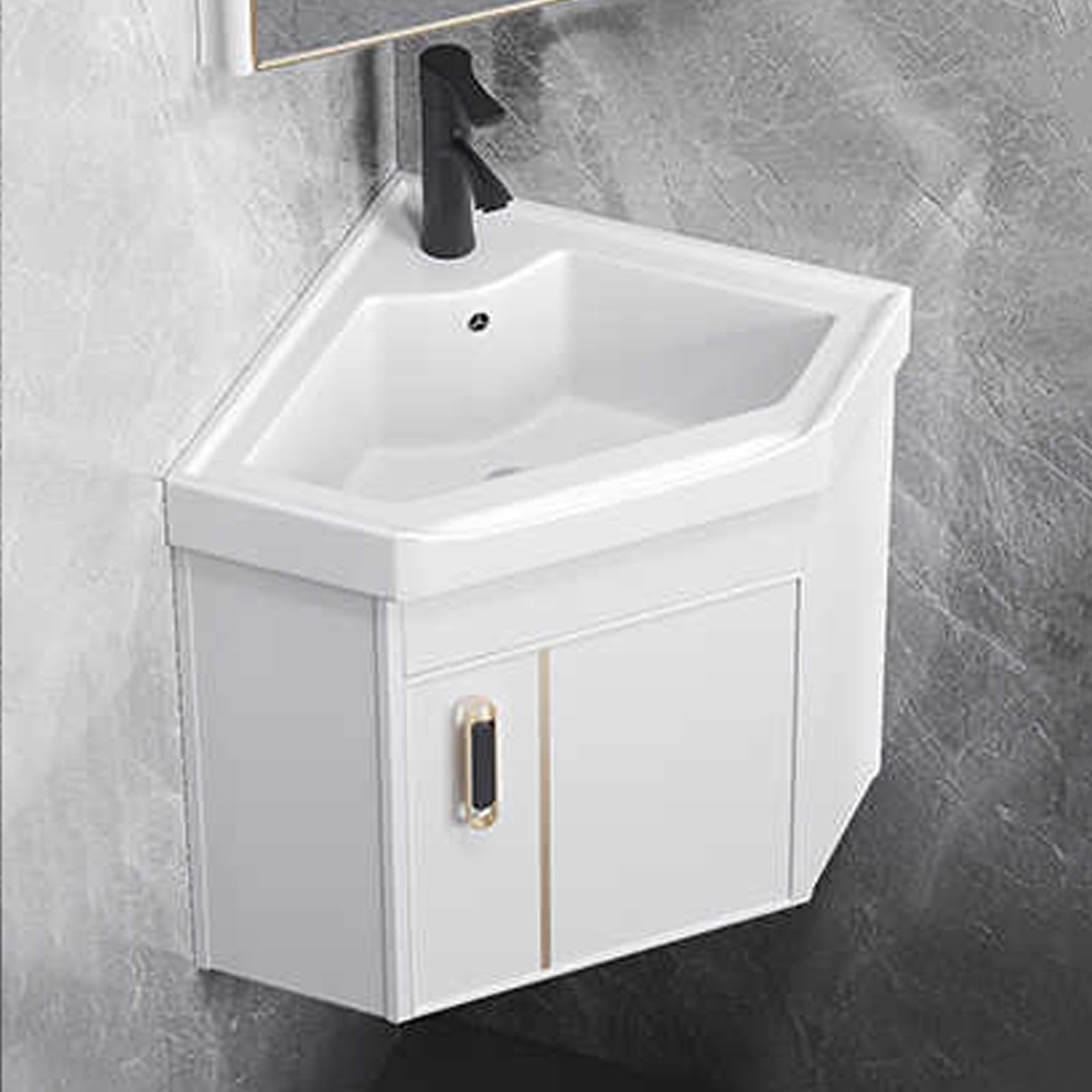 GLJTUO ct Corner Bathroom Vanity with Ceramic Sink, Wall-Mounted Utility Sink with Hot & Cold Faucet, Grey Storage Cabinet for Small Spaces - 42cm/16.5in,White-42cm/16.5in