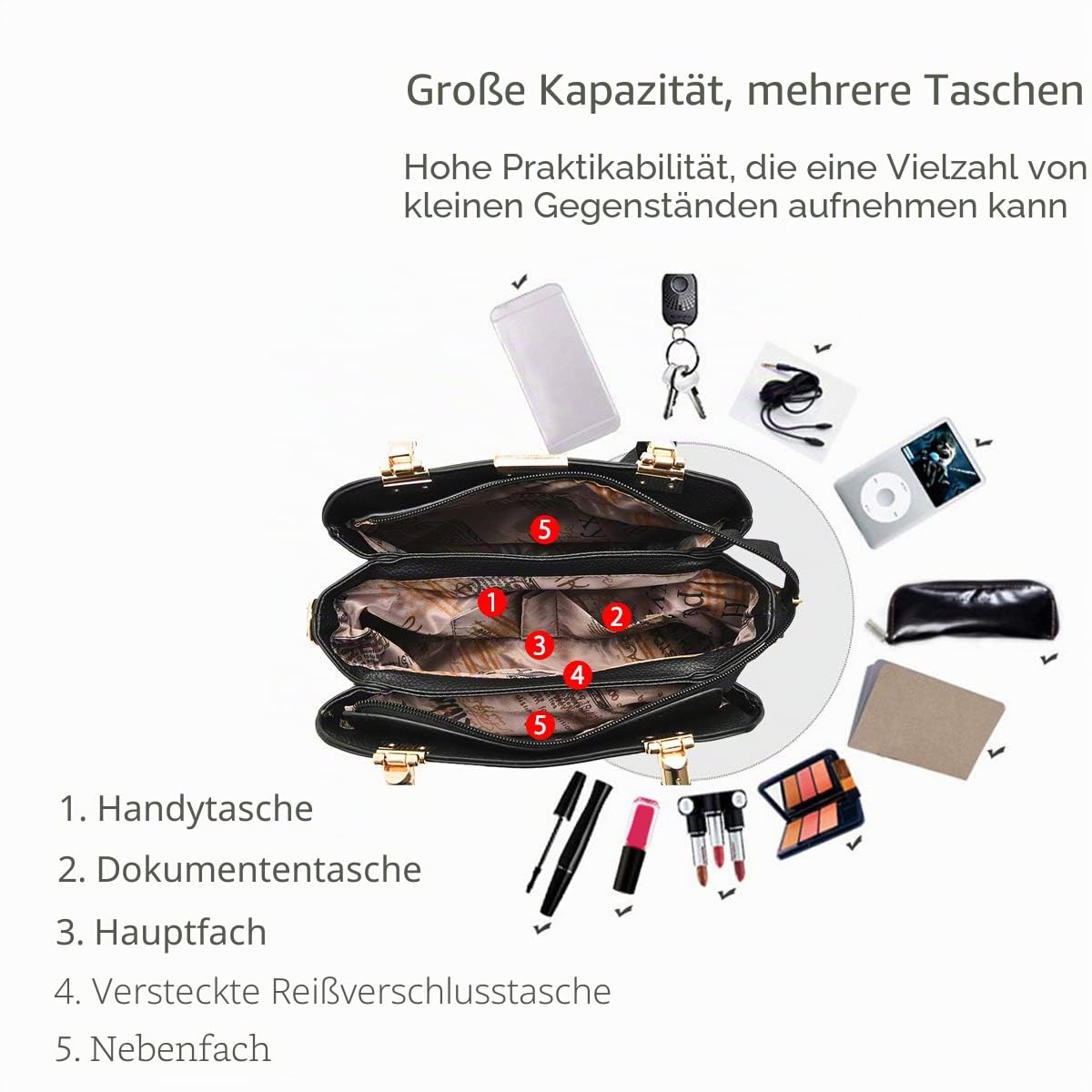 NICOLE & DORIS Damen Handtaschen Elegante Damen Tasche Designe Frauen Umhängetasche PU Weiche Ledertasche Tote Bag Mit Anhänger