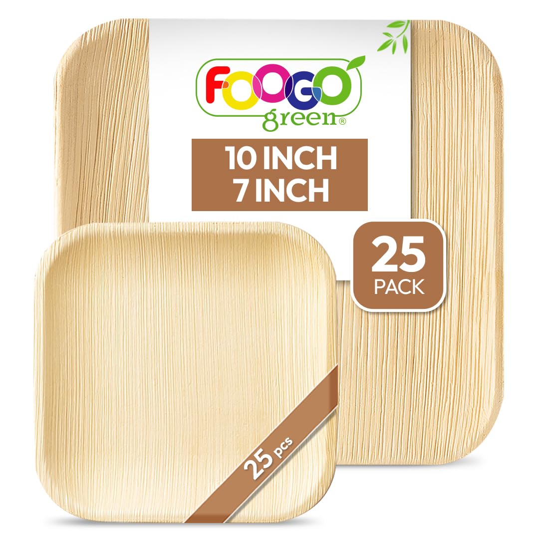 FOOGO Green 24pcs Disposable Palm Leaf Plate, 12x Large Square, 12x Small Side Plates, Like Disposable Bamboo, Strong Paper, Party Wedding, Eco Friendly Biodegradable