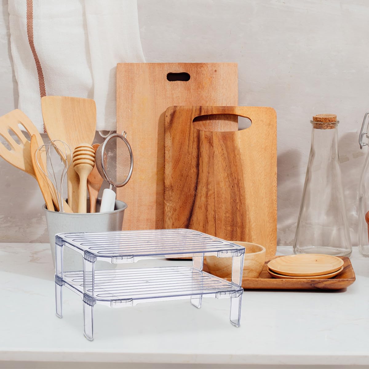 Zerodeko Set de Étagères de Rangement Empilables Support Robuste pour Bols et Condiments Lot de 2 Cuisine en As pour Hôtels et Repas Hotpot
