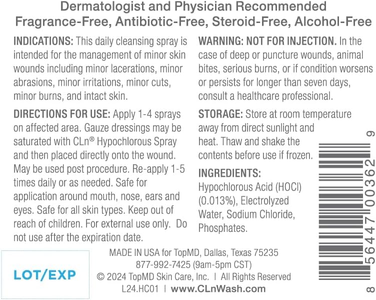 CLn® Hypochlorous Spray - Daily Cleansing Spray to Manage Minor Skin Cuts and Lacerations Without Alcohol, Antibiotics, Steroids or Fragrance, 3 fl. oz.