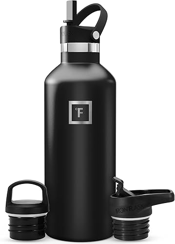 Miniatura 93 de IRON °FLASK Frasco de hidratación para acampar y senderismo con pajilla, botella de agua deportiva de acero inoxidable con aislamiento de boca Dark