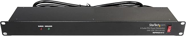 StarTech.com 8 Outlet Horizontal 1U Rack Mount PDU Power Strip for Network Server Racks - Surge Protection - 120V/15A - w/ 6ft Power Cord (RKPW081915)