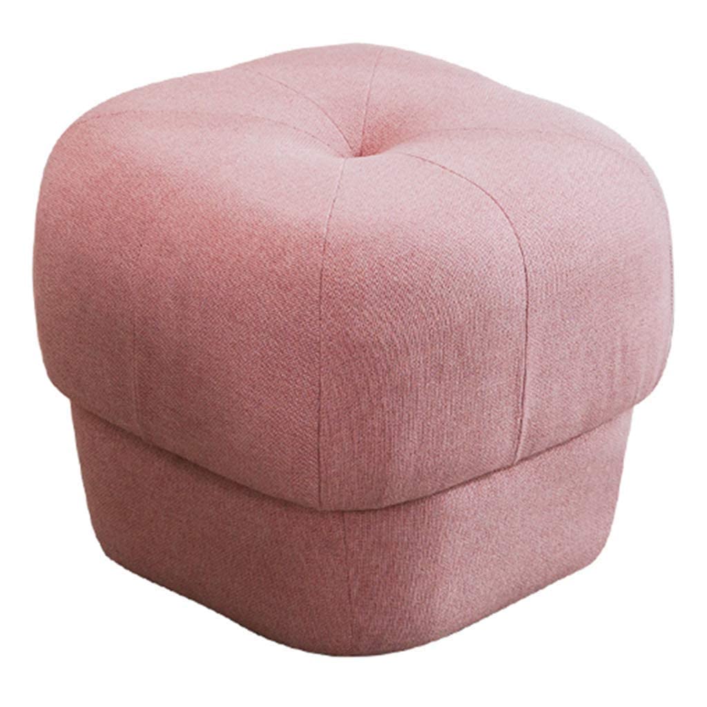 Pouf tabouret bas rose en coton et lin CHEWYNP enfants