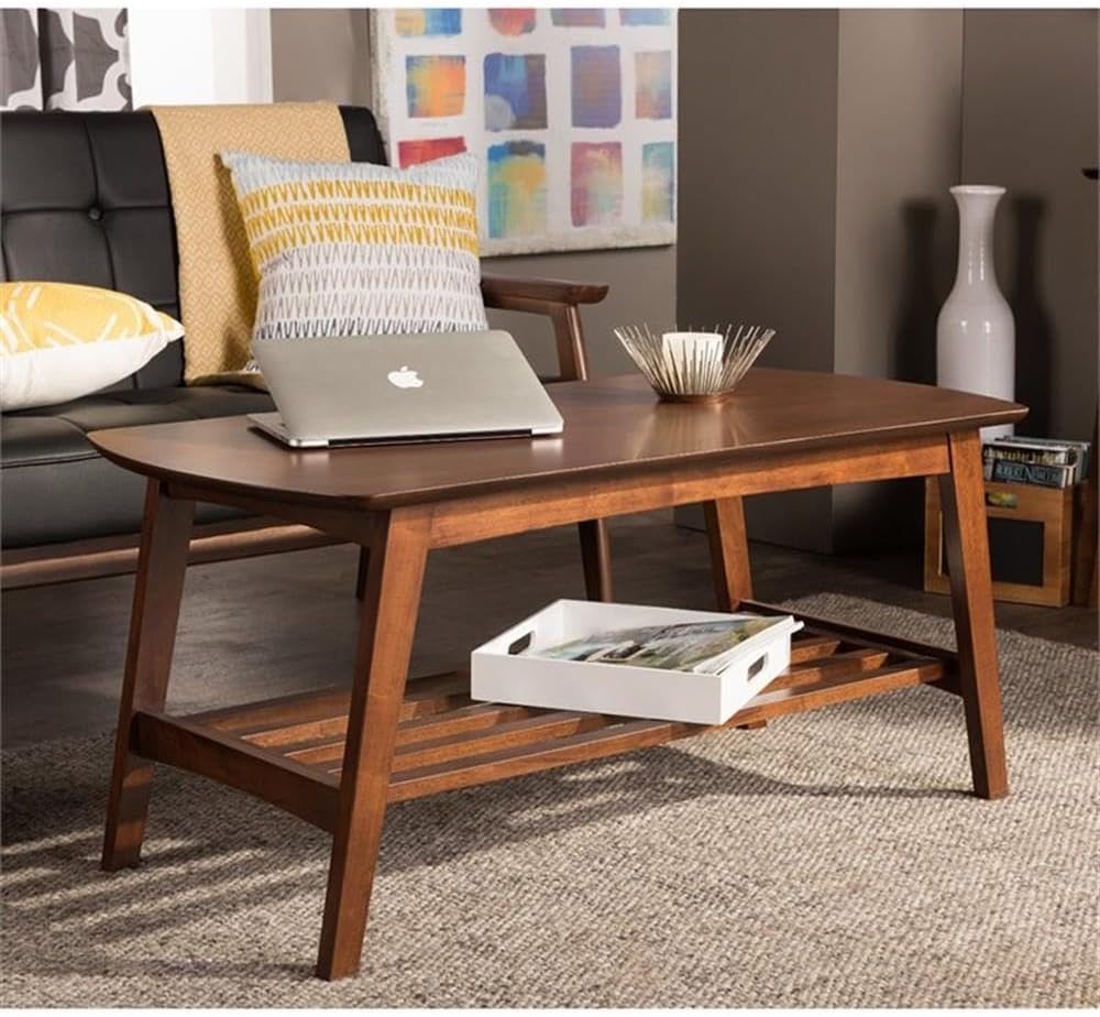 Baxton Studio Sacramento Mid-Century Modern Scandinavian Style Coffee Table, Dark Walnut