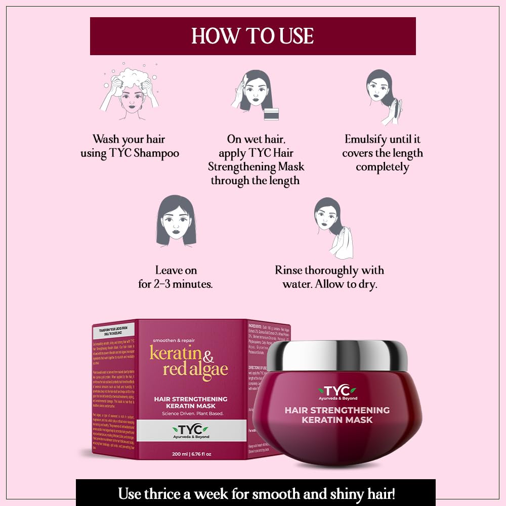 TYC-Trust Your Choice Hair Strengthening Keratin Mask for Dry Damaged Frizzy Hair Repair with Red Algae and Plant Keratin Provides Deep Conditioning Quantity - 200 ML (Pack of 1) 4