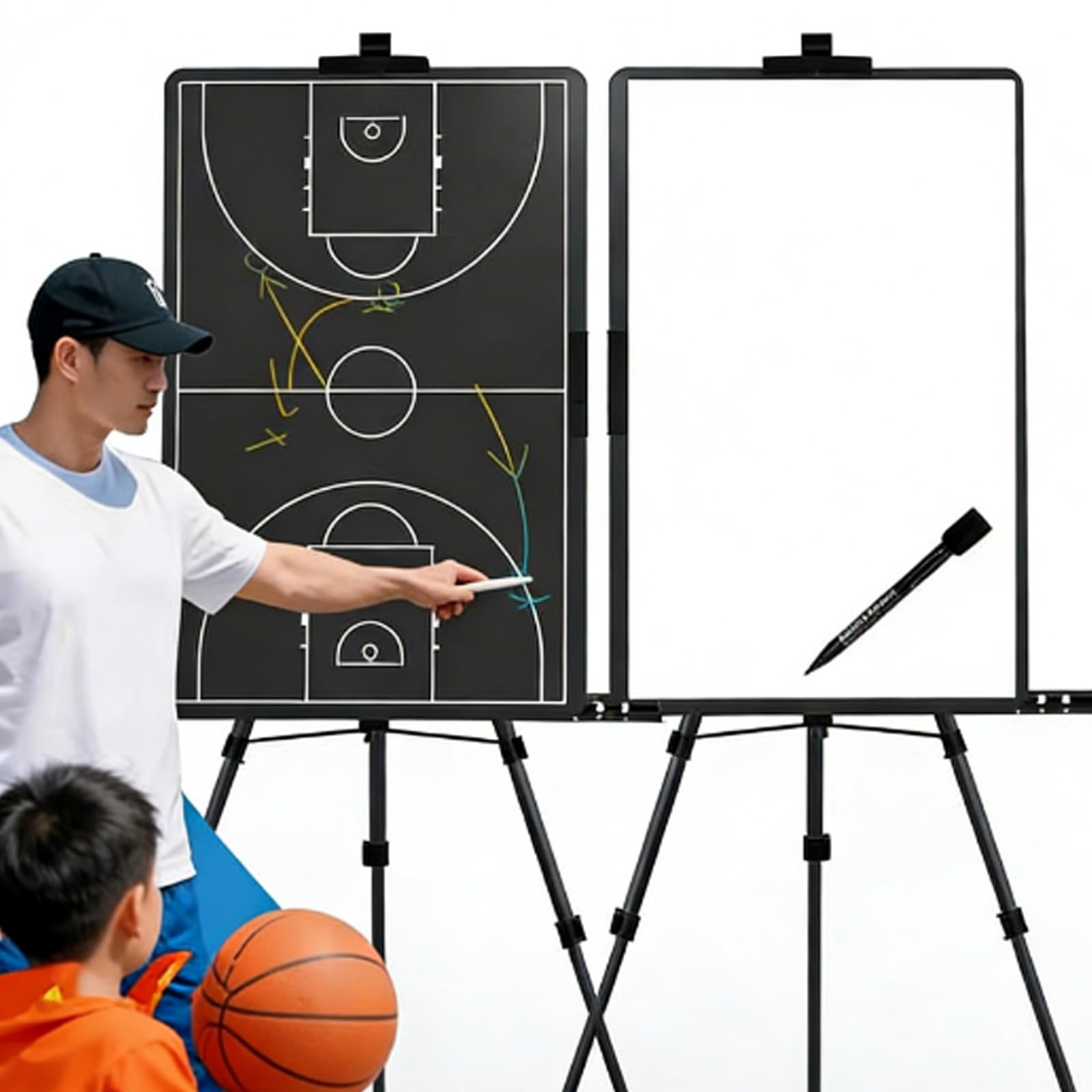 Taktyczna Tablica LCD do Koszykówki, Taktyczna Tablica do Piłki Nożnej | Z Regulowaną Podstawką, Łatwa W Obsłudze, do Treningów I Zawodów(Basketball)