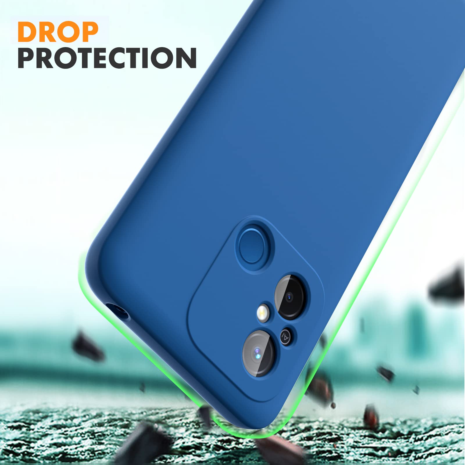 Cover Per Xiaomi Poco C55 / Redmi 12C, Custodia In Vetro Temperato E Silicone Morbido, Bordo Colorato Effetto Sfumato – Blu
