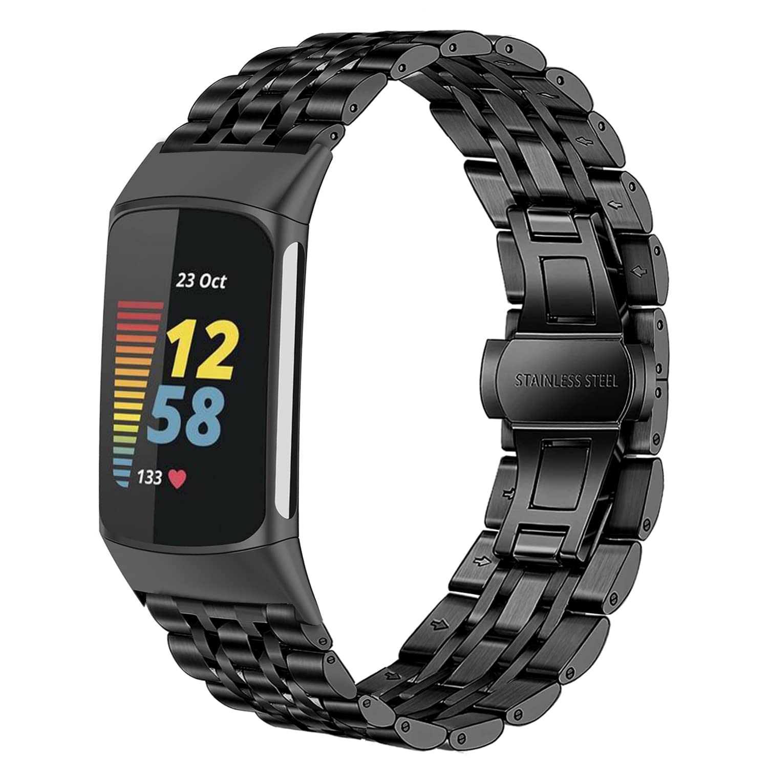 Wongeto Metal Straps Compatible for Fitbit Charge 5,Bling Bands Adjustable Women Lightweight Sport Wristbands Strap with Stainless Steel Quick Release Adapter for Fitbit Charge 5 (Black)