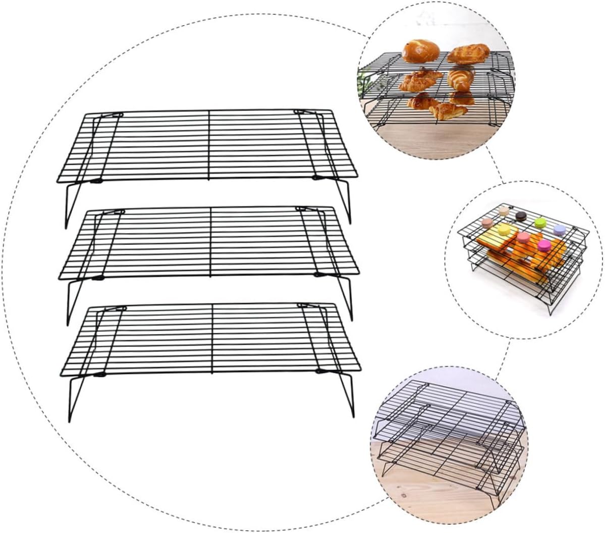 Ciieeo 3pcs Carbon Steel Cooling Rack Multi-function Baking Grilling Accessory Household Outdoor Use Design