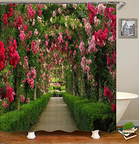 MMHJFANG Outdoor Shower Curtain Garden Decoration Flower Countryside Scenery Waterproof Bathroom Curtain with 12 Hooks (Mult 1, 71x71 Inch)
