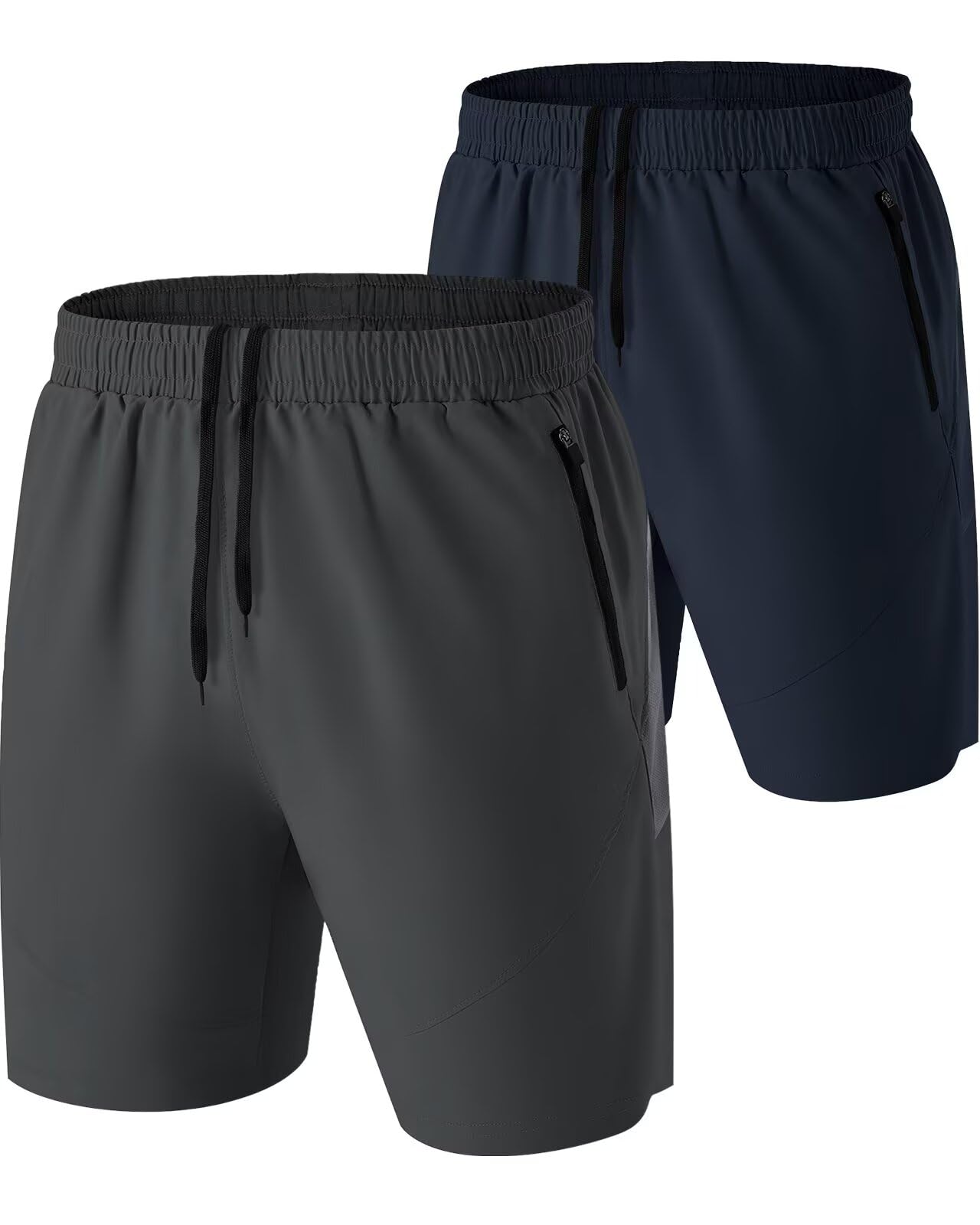 HMIYA 2er Pack Kurze Hosen Herren Atmungsaktiv Sporthose Leicht Laufhose mit Reißverschlusstasche für Training & Freizeit