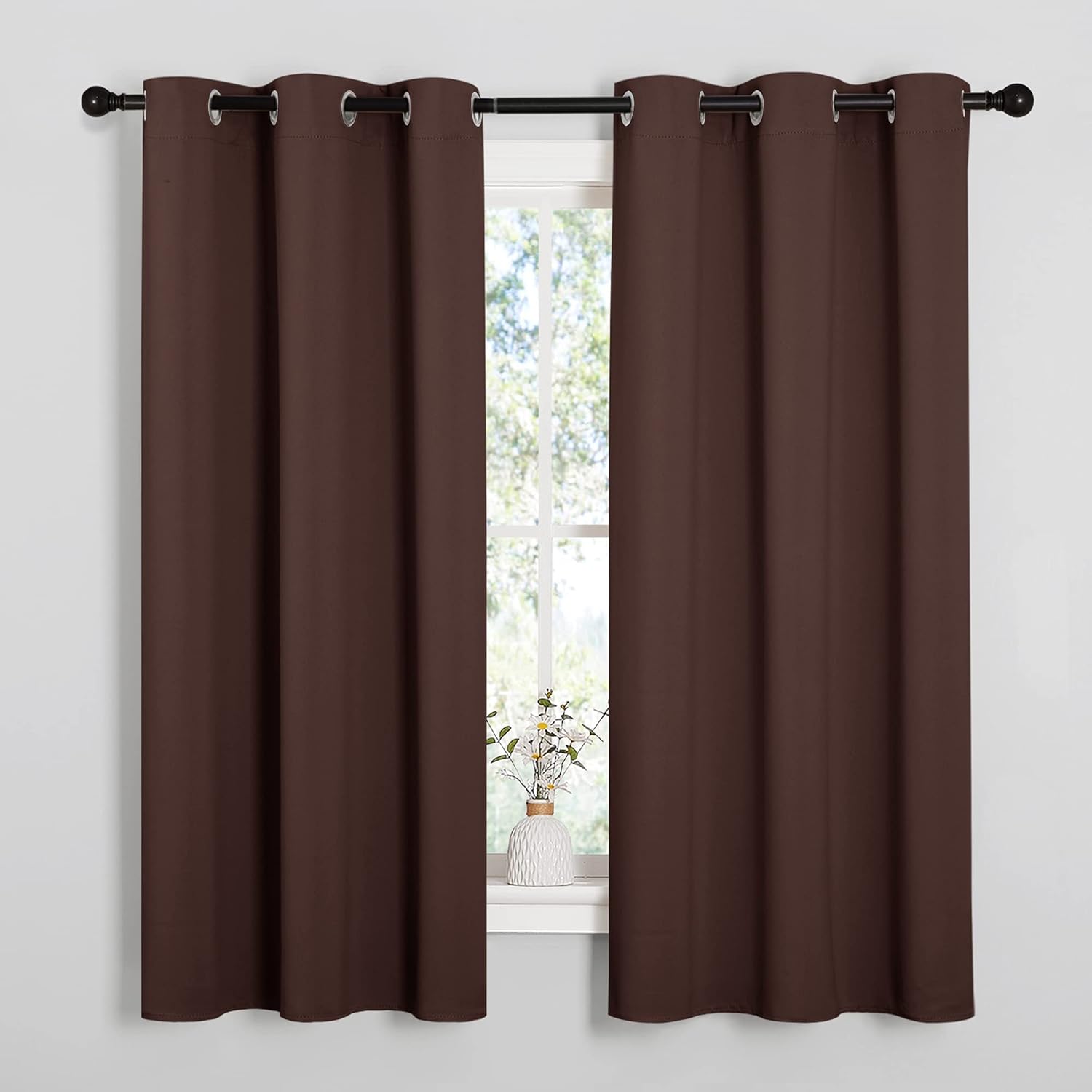 NICETOWN Nursery Essential Thermal Insulated Solid Grommet Top Blackout Curtains, Home Decoration Privacy Curtains for Bedroom (Chocolate Brown, 1 Pair, 42 x 63 inches)