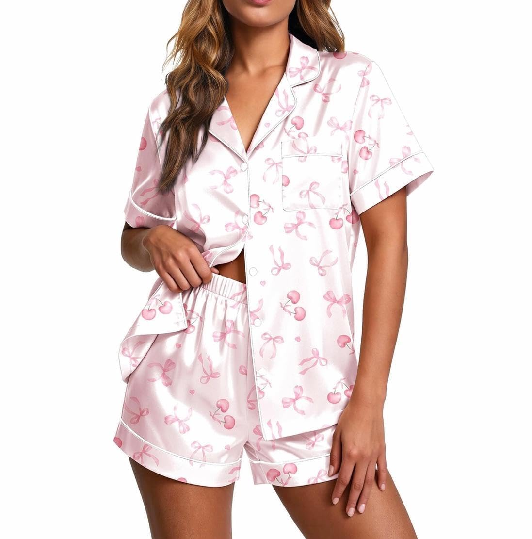 Ekouaer Pajamas for Women Set Silk Satin Pjs 2 Piece Button Down Sleepwear