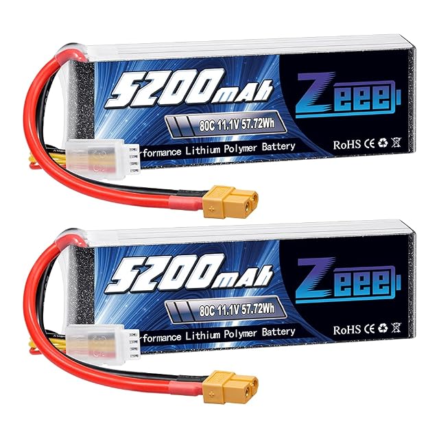 Zeee 3S LiPo Batería 5200mAh 11.1V 80C con Conector XT60(2 Paquetes)