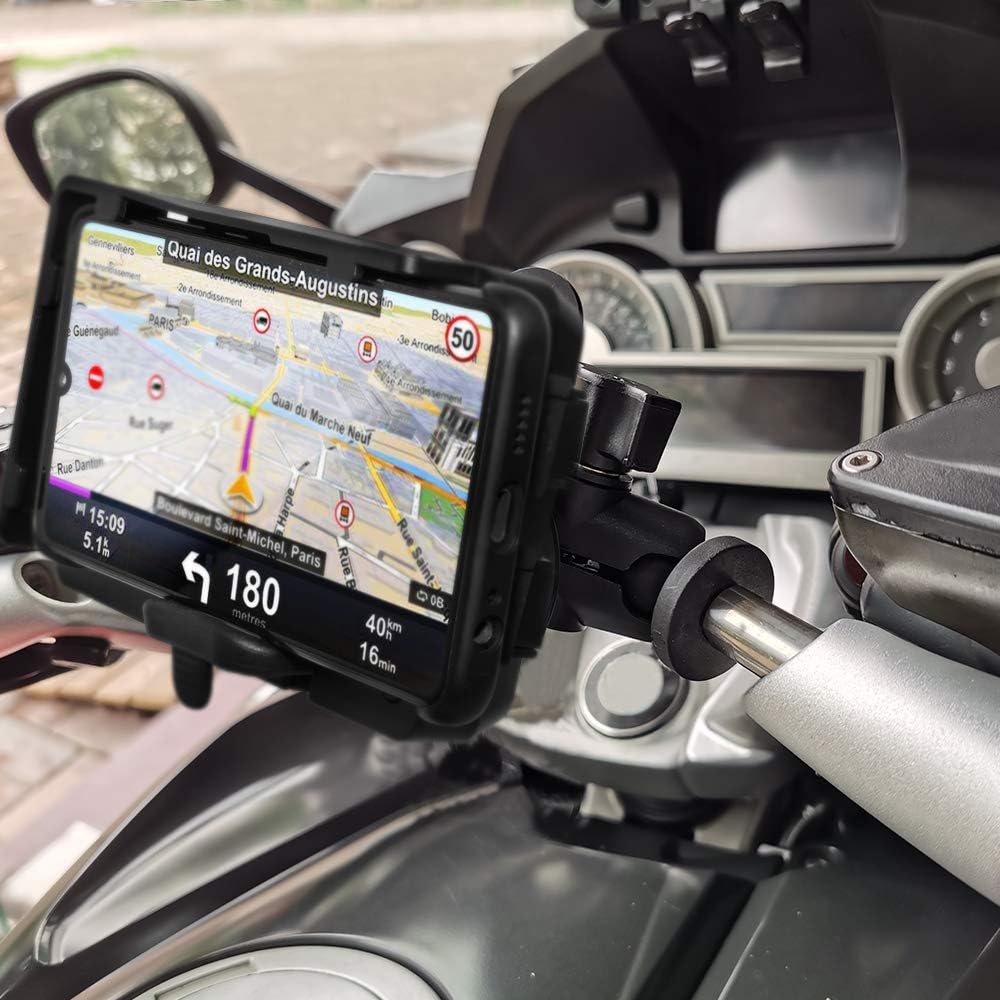 GUAIMI Motorcycle Phone Mount, Phone Holder for Motorcycle Original Handlebar Attachment Mount with USB Quick Charger Compatible with K1600GT K1600GTL R1200RT R1200RT LC R1250RT
