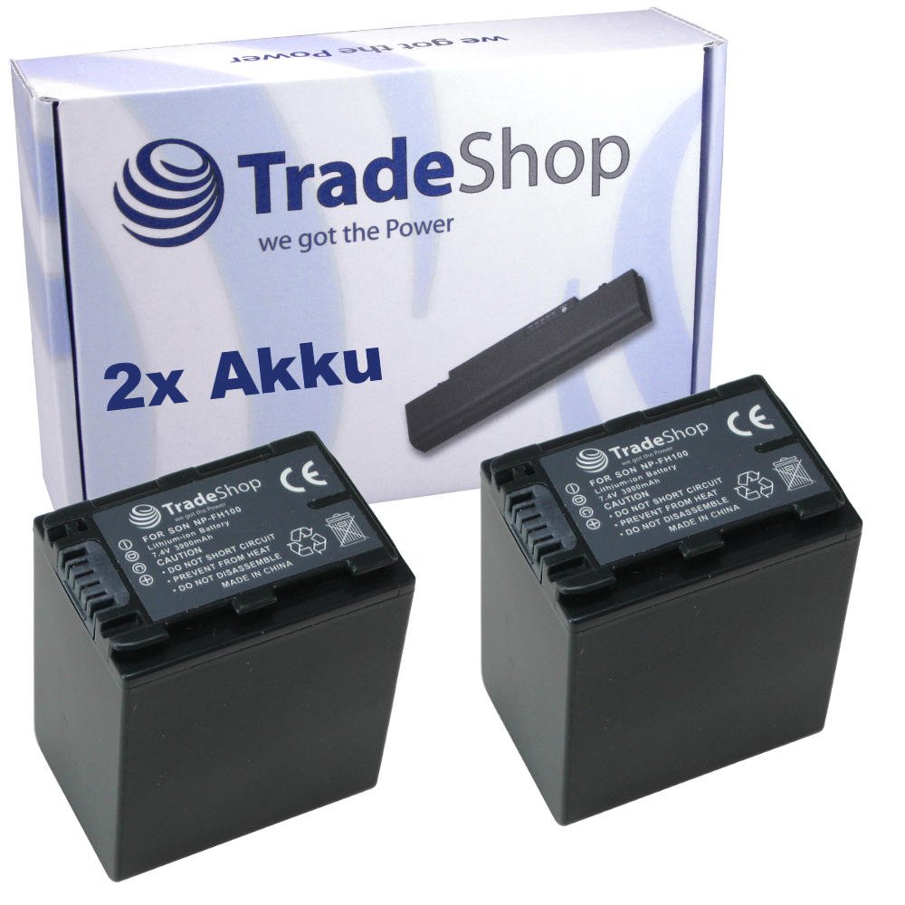 Trade-Shop - 2 batterie agli ioni di litio 3900 mAh, compatibili con Sony NP -FH70 NP-FH100 NP-FP-30 NP-FP-50 NP-FP-51 NP-FP-60 NP-FP-61 NP-FP-70 NP-FP-71 FP-90 NP-FP-91 NP-FH-30