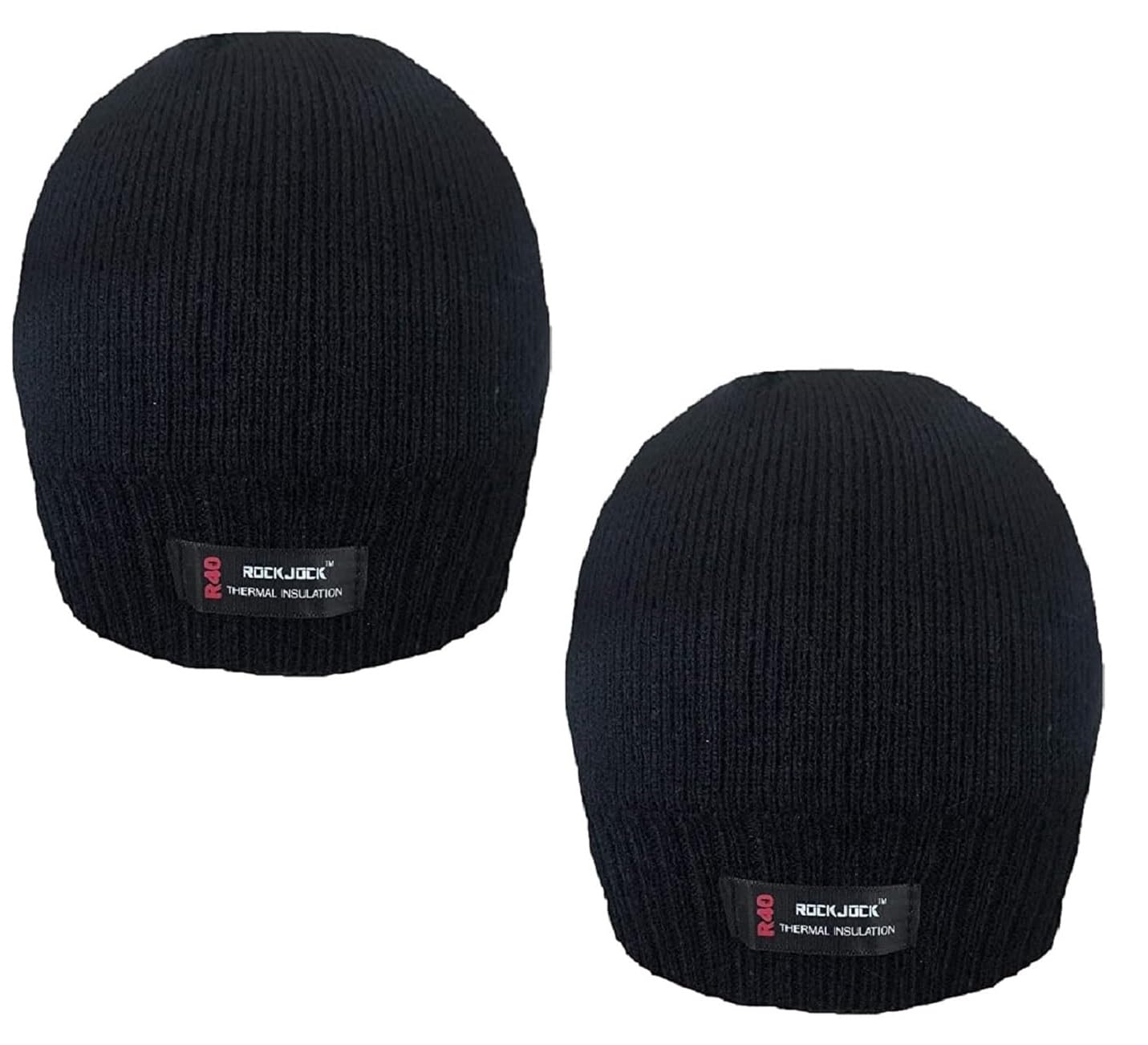 Rockjock Girls Black Pack Of 2 Kids Children's Boys Thermal Plain Hat Stretchy Warm Beanie Hat For Winter Autumn Approx. Size 4 To 8 Years