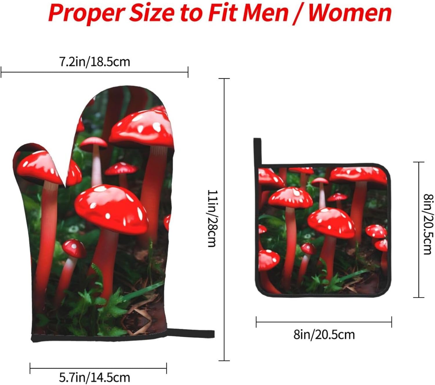 Red Mushrooms Print Heat Resistant Microwave Gloves, Used for Baking, Cooking, and Fashion Kitchen Essentials
