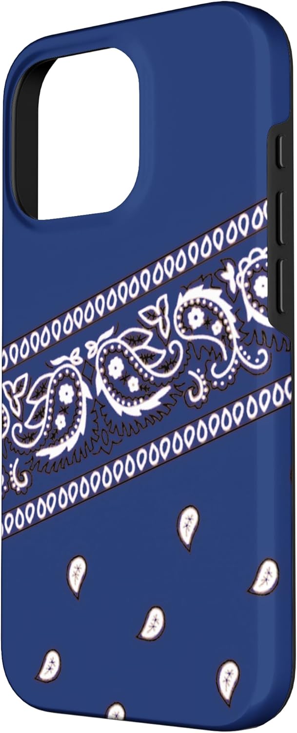 Navy Blue Bandana Style Urban Paisley Print Art Pattern Case for iPhone 16 Pro
