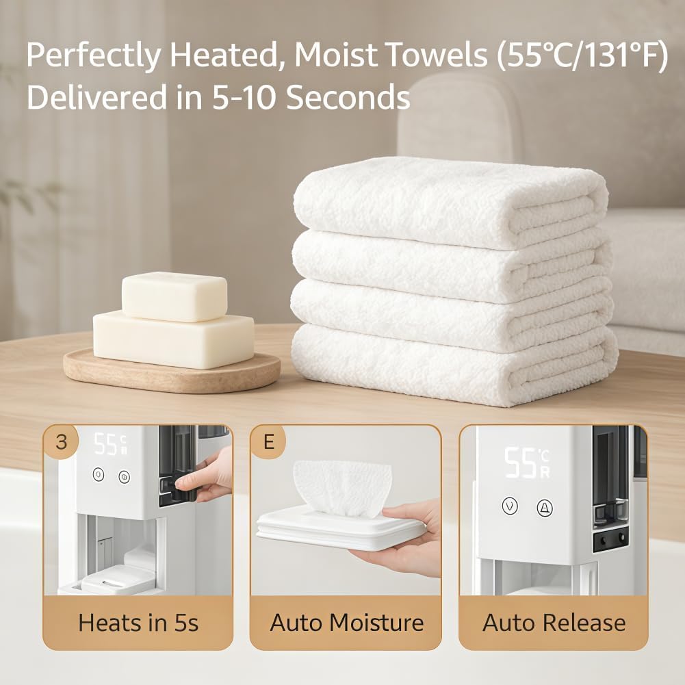 Automatic Hot Towel Warmer with 5-Second Heating, 55°c Spa & Salon Towel Dispenser, Perfect for Face Towels & Bathroom Use, Includes 80 Towels Machine+100Pcs Towels