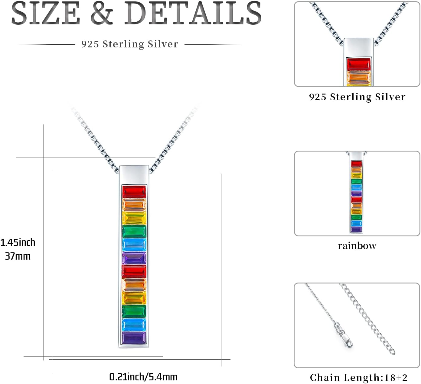 Pride Necklace Gifts for Women Men 925 Sterling Silver Rainbow Pride Pendant LGBT Gay Necklace Jewelry Gifts for Lesbian