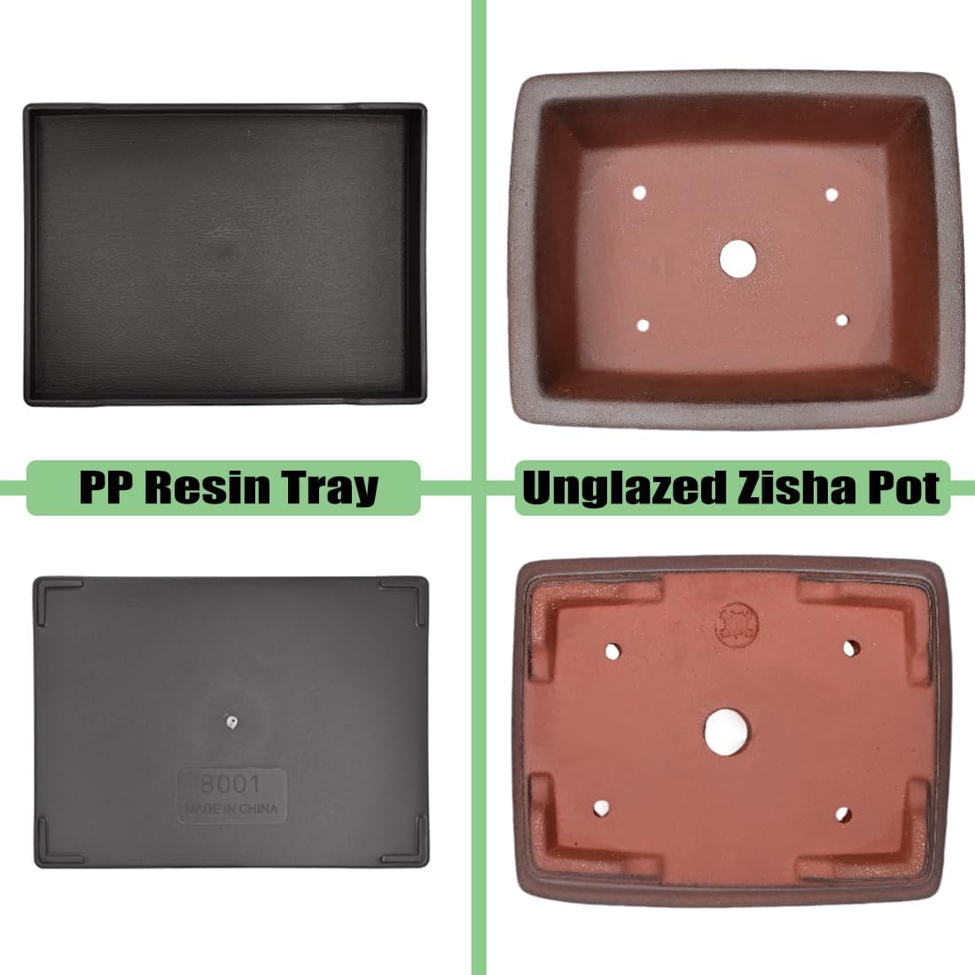 MUZHI Decorative Ceramic Bonsai Planter Pot 8.5 Inch with Tray, Breathable Unglazed Rectangle Terracotta Clay Pot for Tree Succulent Cactus Indoor Outdoor Red Brown