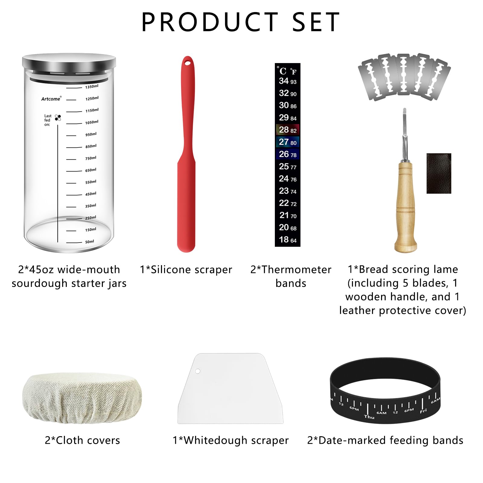 Artcome Kit di avviamento lievito 2 barattoli di vetro 1,275,7 g DIY Pro cibo scatola di conservazione ermetica pasticceria riutilizzabile