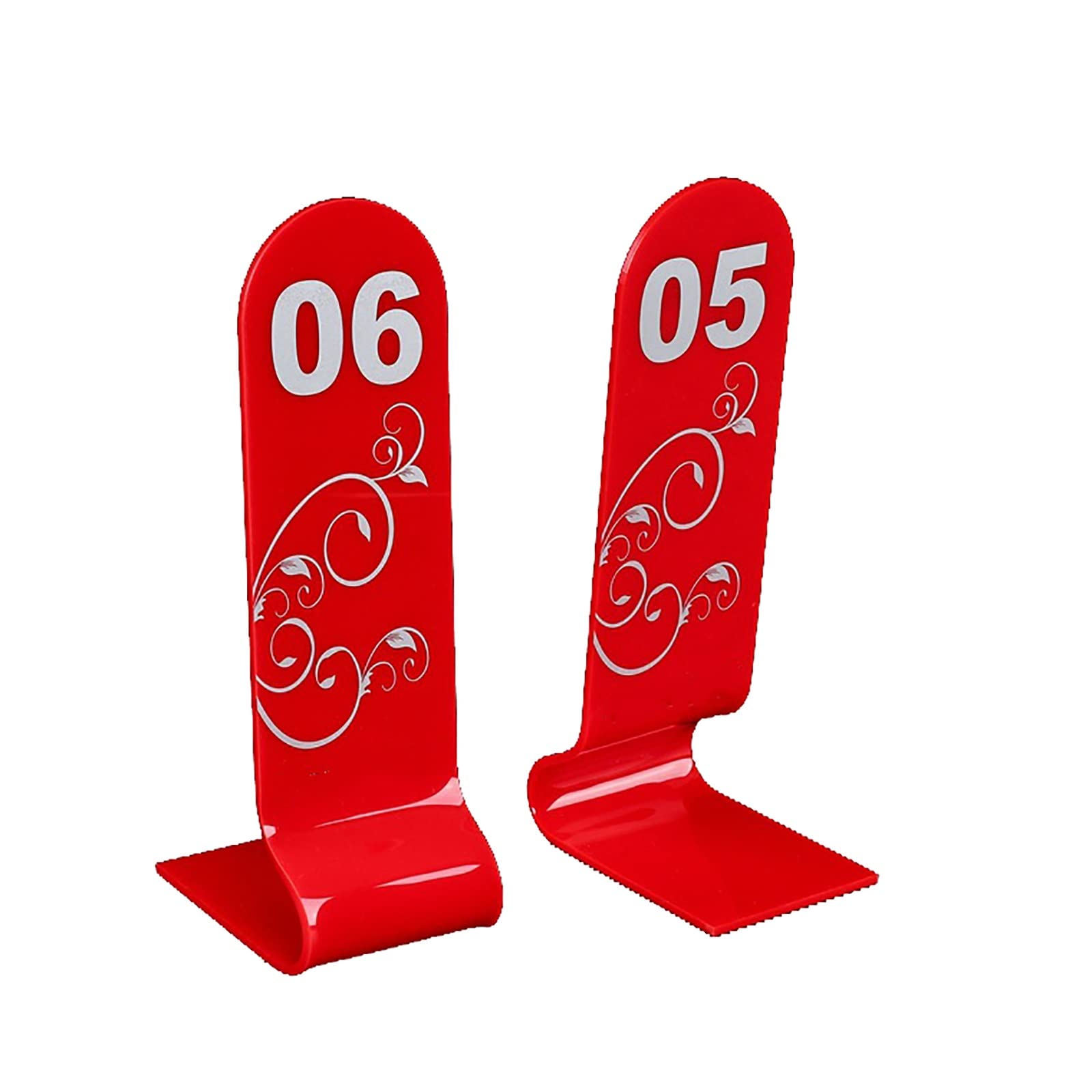 Acryl, doppelseitig nummeriert, stapelbar, Restaurant-Tischnummern, Tischkarten, Blumenmuster, rote Zahlen, Schilder, für Hochzeiten, Cafés, Bars, Tischkarten (Color : 1 to 50, Size : L:20cmxW:6cm)