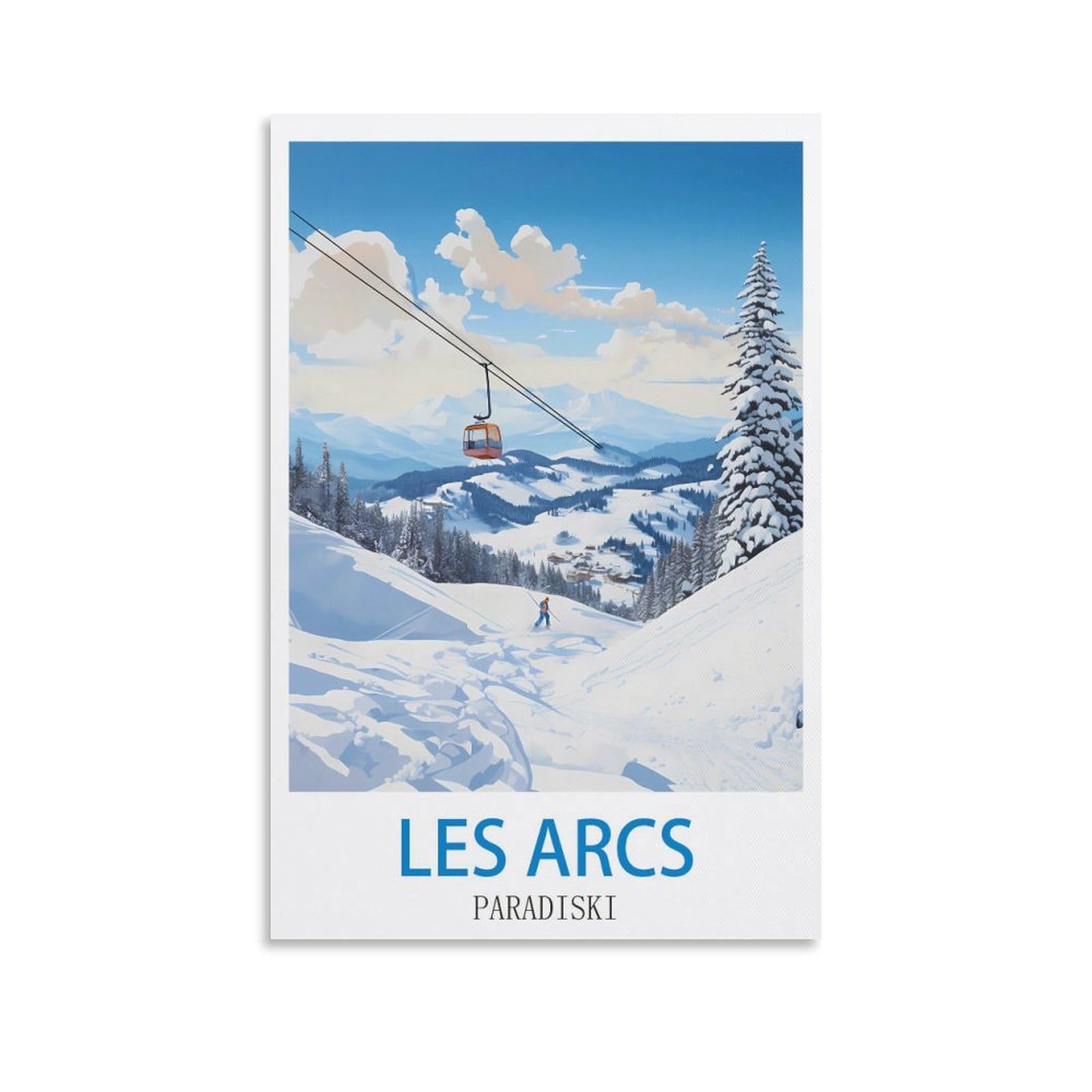 Ndoud Unframe-Style Les Arcs Paradiski Vintage Travel Posters Ski 12X18inch(30X45cm) Wall Art Picture Print Canvas Painting For Living Room Home Decor