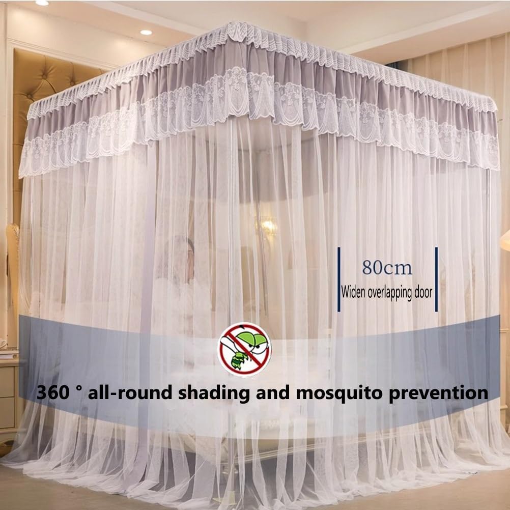 European Style Palace lace Bed Canopy Mosquito net, Girl Princess Room Decorative Bed Curtains, W/Stainless Steel Bracket (Color : Gray-1, Size : 180X220X200CM) (Pink 2) (Red 180X220X200CM)