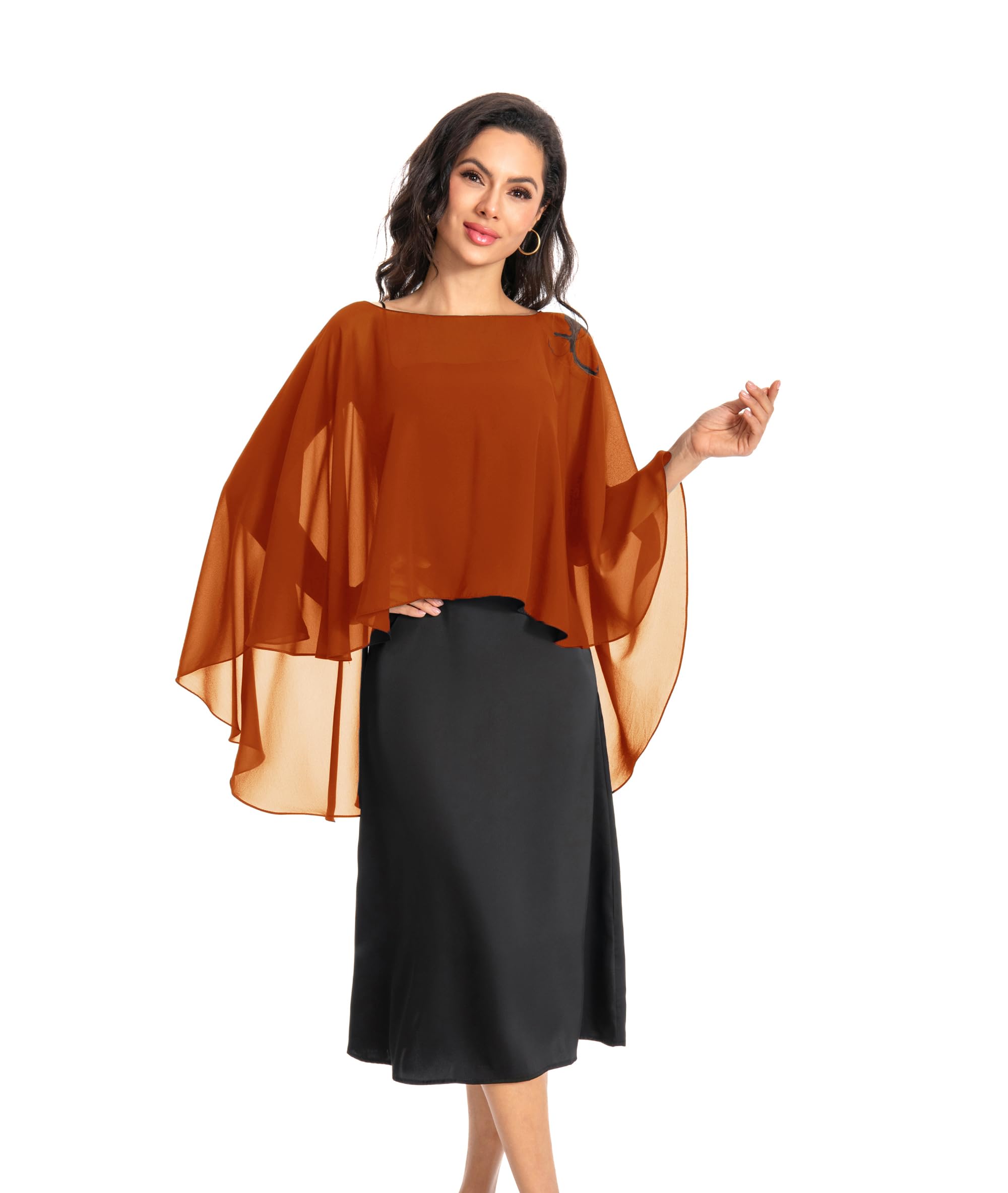 Baoqiya Chiffon Capes Sheer Capelets Long Cape Poncho For Women Plus Size
