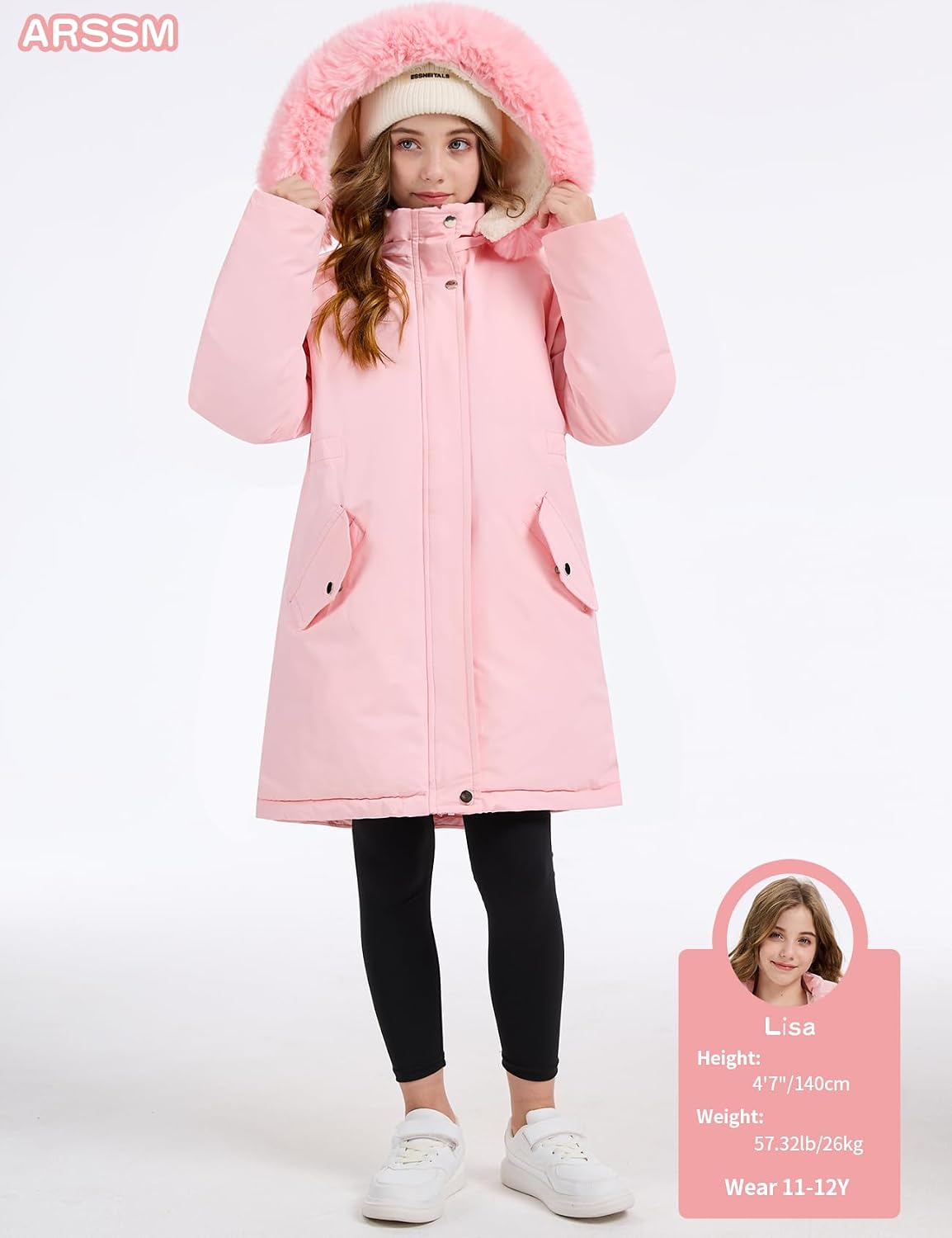 Arssm Girls Long Coat Kids Fleece Jacket Winter Puffer Jacket Warm Parka Outerwear with Hood