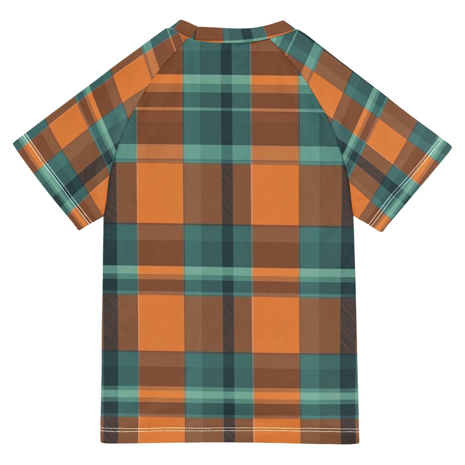 Girls Bathing Suit Short Sleeve Childrens Bathing Suits 3T Buffalo Plaid Check Terracotta Turquoise Pumkin