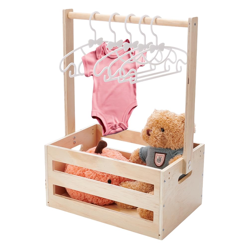 UNICRAFTALE Wooden Baby Shower Crate Closet Baby Storage Crate Hamper Shower Party Basket with Handle with 8pcs Kids' Hanger Wood Hamper Welcome Baby Gifts for New Parents