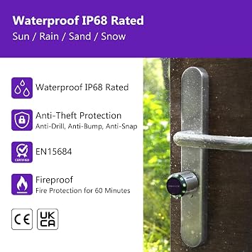 C760 Euro Smart Cylinder, Smart Lock, IP68 Waterproof, Fire Protection, App Control, Bluetooth, RFID Card/Pin Code, Anti-Drill, 30/30-45 (60-75mm), Nickel Finish, EN15684 Certified