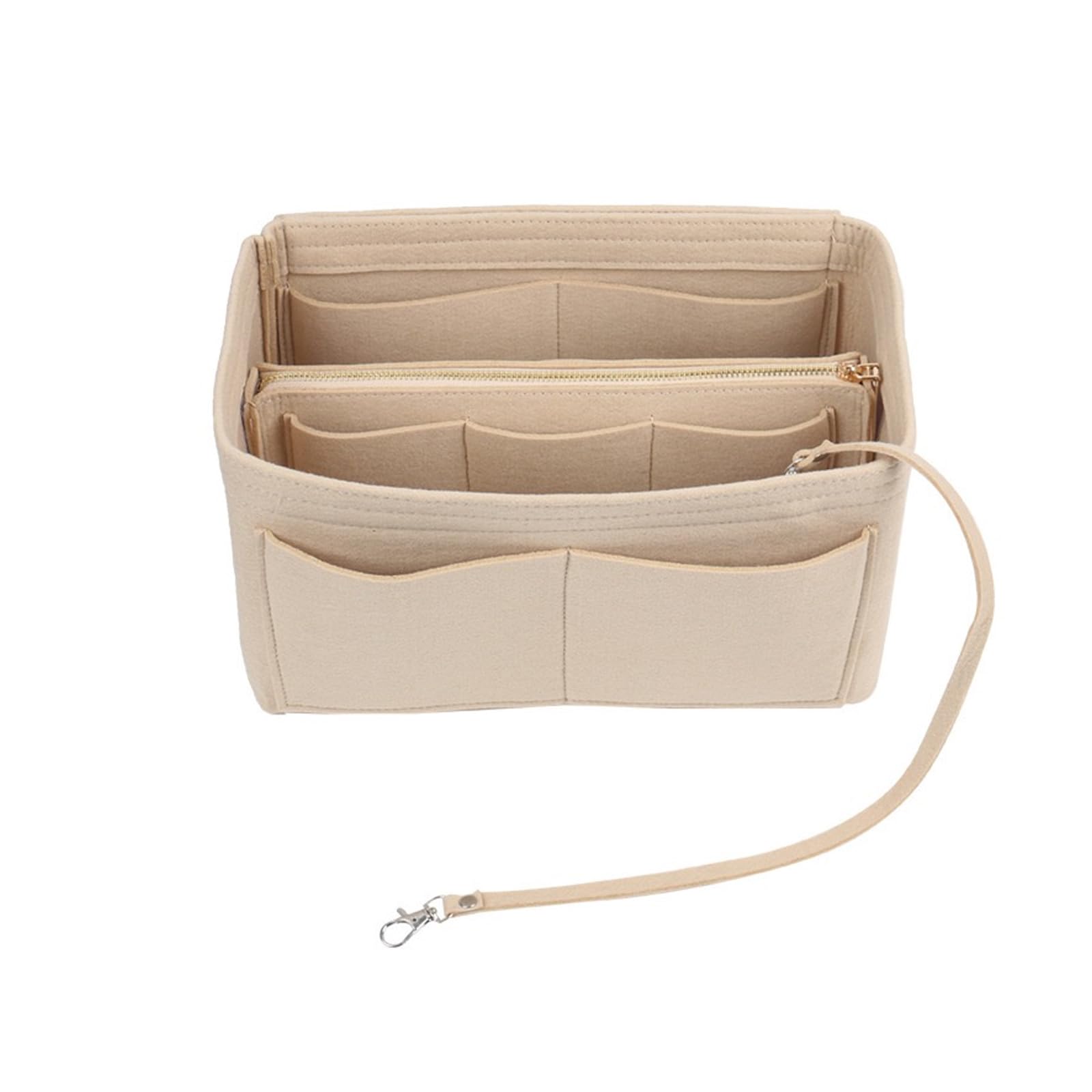 Beżowy filcowy organizer do torebki, wielofunkcyjna kosmetyczka, organizer do torebki, 2 w 1 wkład z oddzielnymi kieszonkami do torebek dla kobiet, średni (27 * 16 * 16 cm)