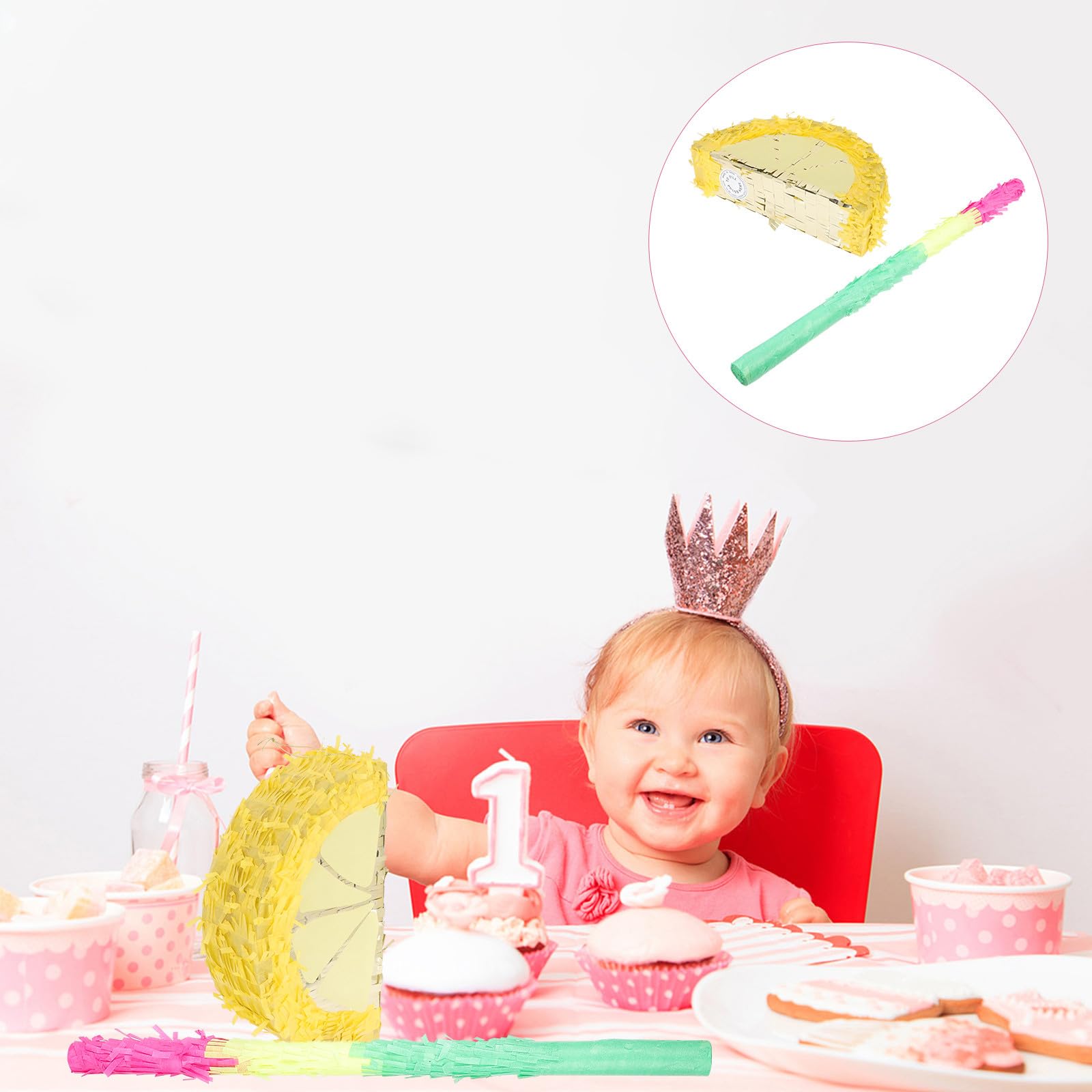 Piñata de Limón Decorativa para Fiestas Infantiles, Material de Papel Aluminio, Incluye Palo para Romper, Adecuado para Cumpleaños y Reuniones Familiares