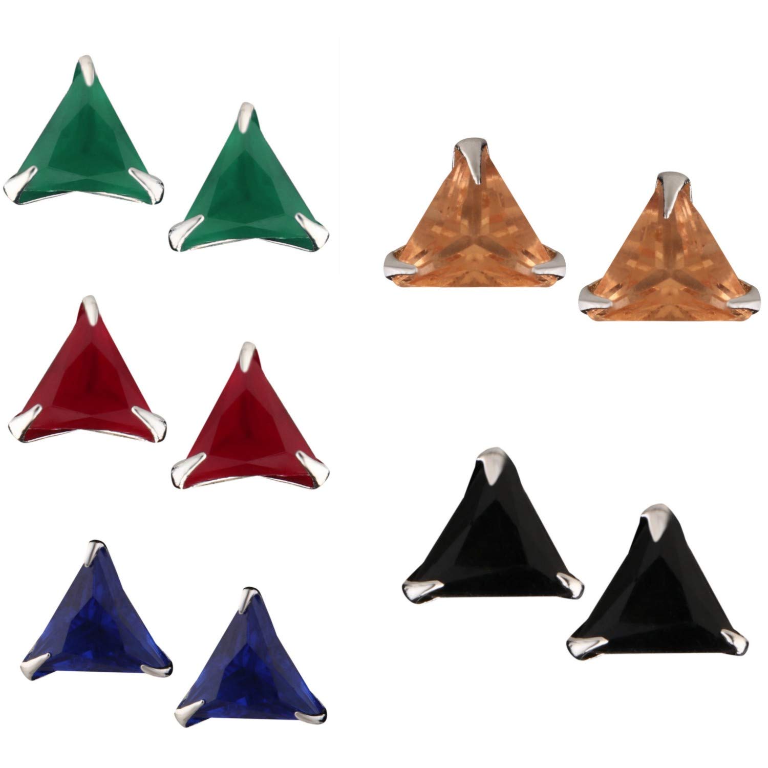 EfulgenzArchi Collection Multicolour Platinium Rhodium Plated Solitaire CZ Earrings Set for Women