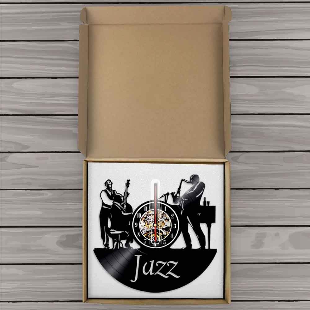 ELD Muzycy zespół jazzowy zegar ścienny mężczyźni grają na wiolonczele saksofon jazzowy instrumenty płyta winylowa zegar ścienny sypialnia salon dekoracja średnica 30 cm 7 kolorów zmienna płyta
