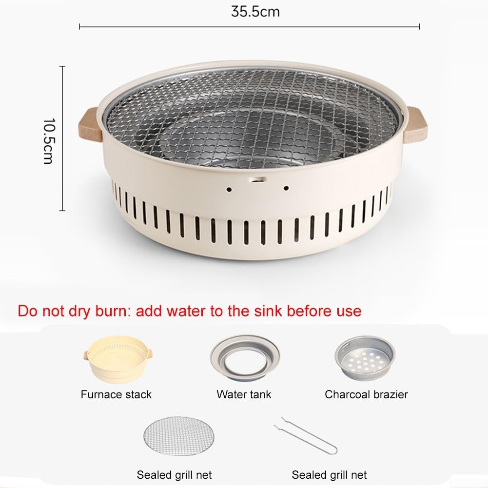 Griglia per barbecue senza fumo, multifunzionale per stufe a legna, per cucinare, campeggio, vacanze, estate, da tavolo, piccolo barbecue (beige)