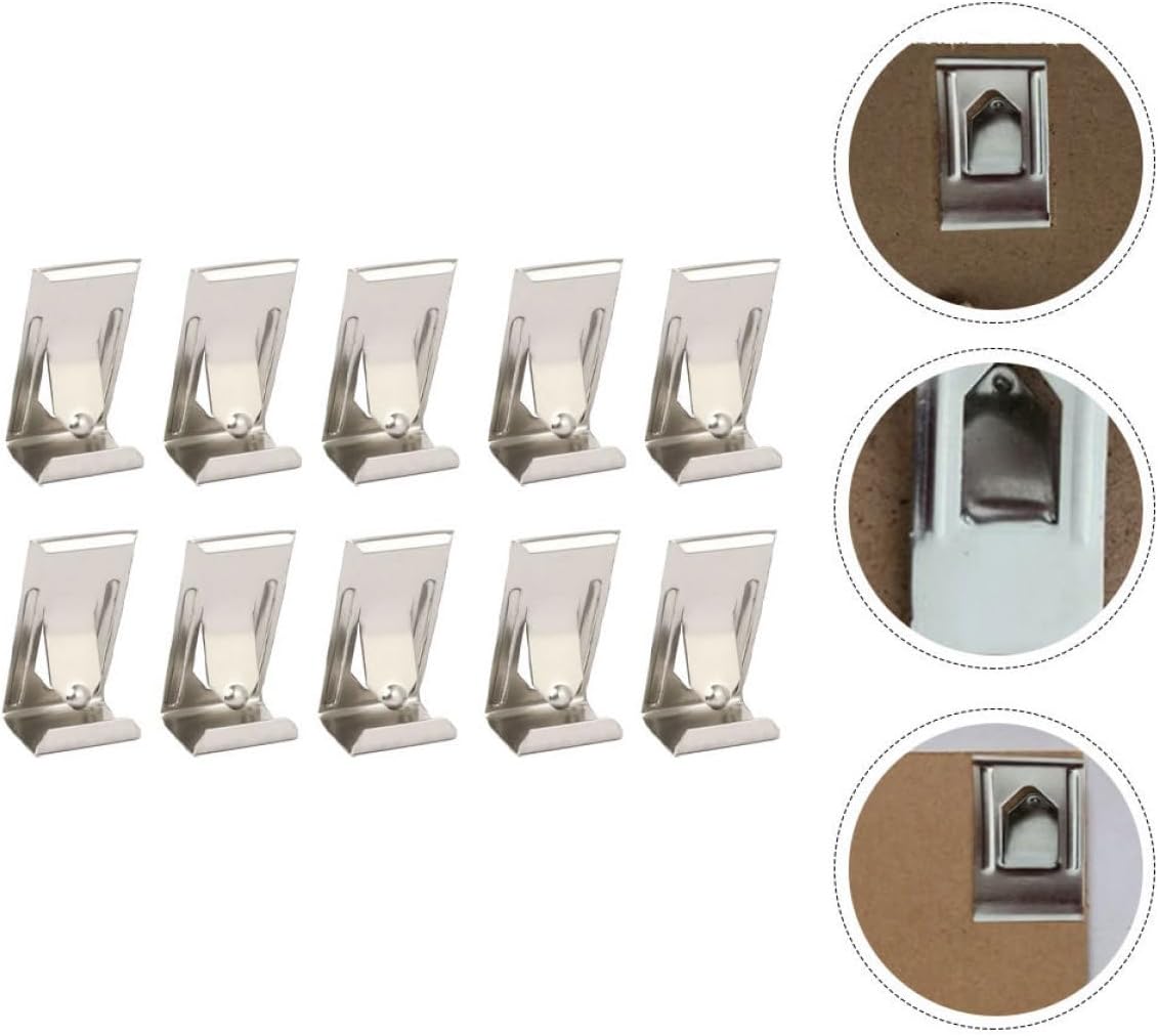 HOMSFOU 60pcs Picture Frame Hanging Hooks Metal Spring Turn Clips for Wooden Frames and Canvases Silver Iron Hardware Accessories