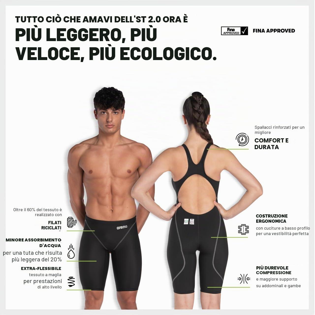 Arena Powerskin ST Next Jammer Uomo, Costume da Gara Approvato FINA, Costume Uomo Nuoto in Tessuto Riciclato, Costume Jammer Uomo Foderato