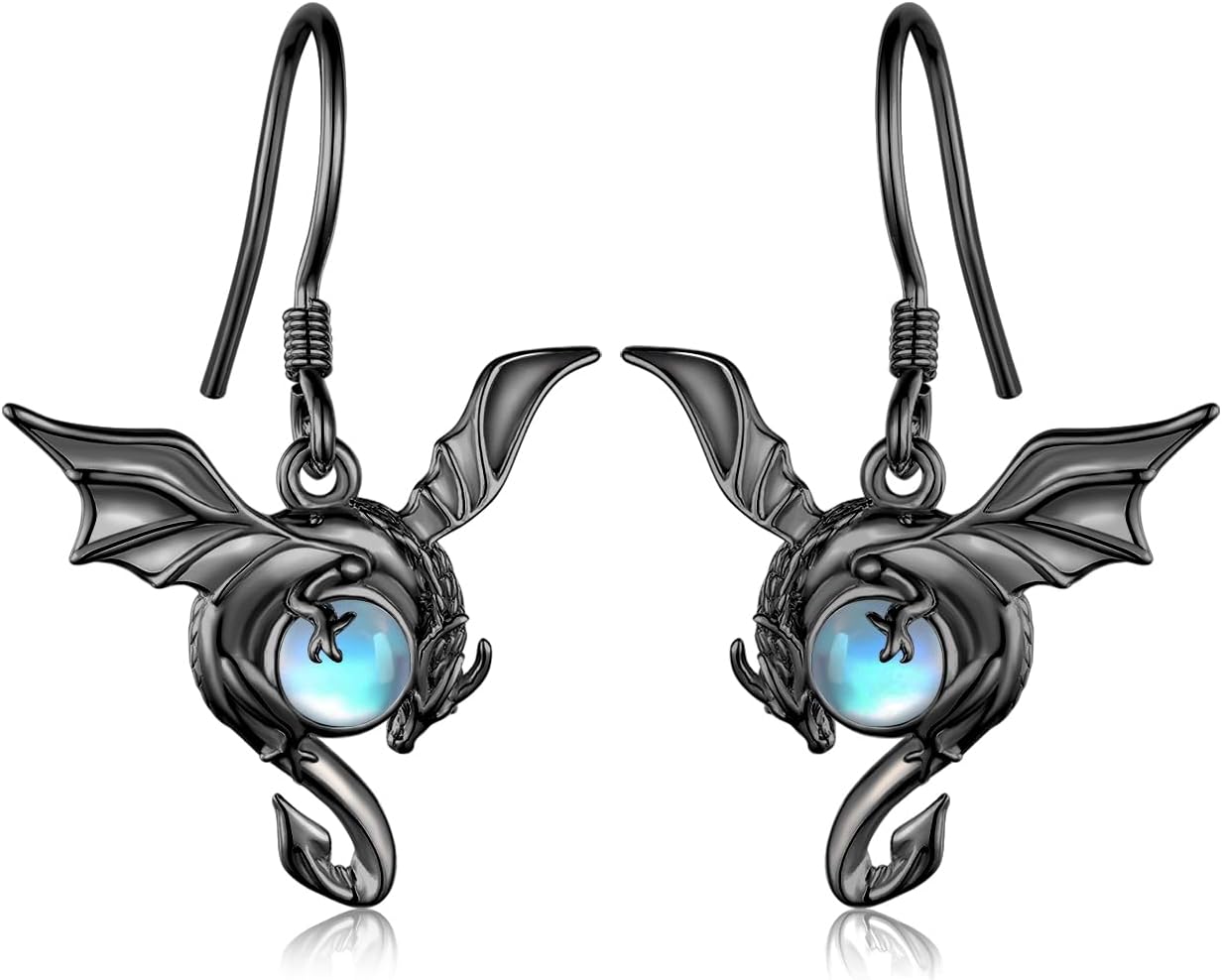 Dragon Earrings for Women 925 Sterling Silver Moonstone Dragon Earrings Dragon Jewelry Gifts for Girls Mom Daughter
