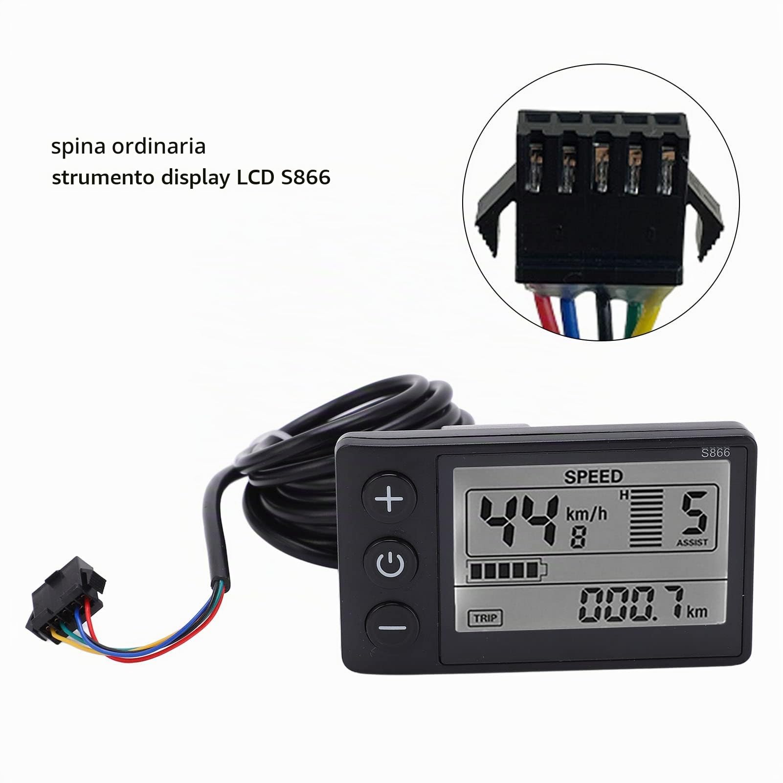 BuyWeek Display LCD per Bici, 24V 36V 48V S866 Pannello di Controllo Meter con Spina SM Impermeabile